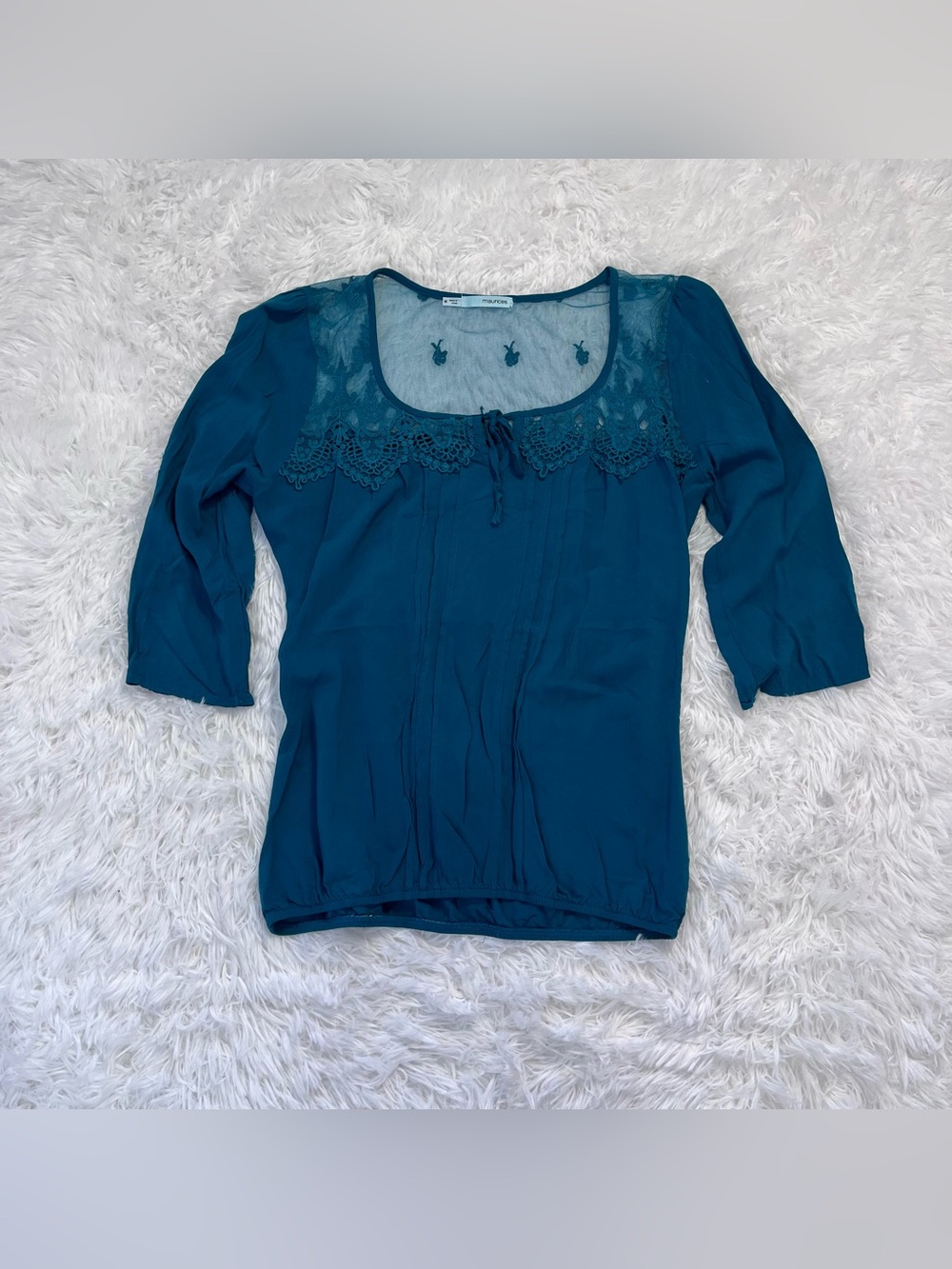 🍟y2k teal aquamarine floral embroidered peasant top‎ medium
